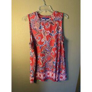 Apt. 9 Tunic Top Womens XL Sleeveless Red White Blue Paisley Floral Knit Top